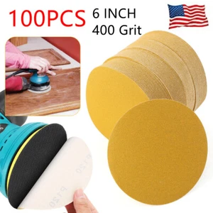 100x Hook & Loop 6" 400 Grit Sanding Discs, 6 inch Orbital DA Sander Paper Pads - Picture 1 of 10