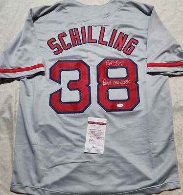 CURT SCHILLING signed Custom Jersey auto certified size XL  RARE "Reverse Curse" - Image 1 of 2