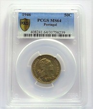 PCGS MS64 1946 Portugal 50 Centavos 50c