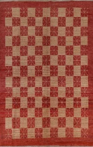 Tappeto moderno a quadri Gabbeh Kashkoli zona orientale lana annodato a mano 7'x9' tappeto - Foto 1 di 12