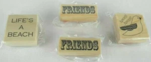 Wooden Rubber Stamps: Friends(x2), Bird, & Life's A Beach Free Shipping Set of 4 - Picture 1 of 12