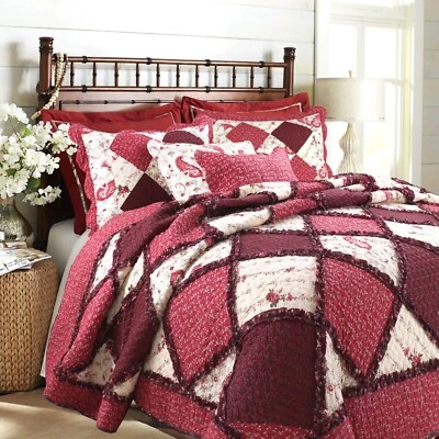 Pineiro Red Floral Real Patchwork 100%Cotton Quilt Set, Bedspread, Coverlet - Image 1 of 4
