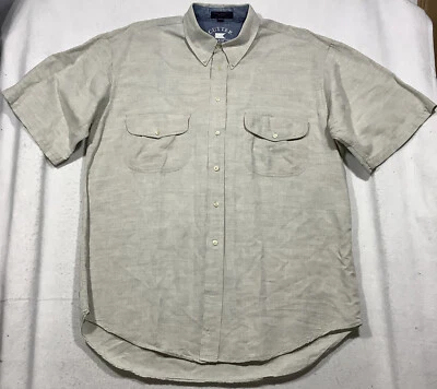 Cutter & Buck Short Sleeve Button Down Linen Blend Shirt Men's Large Beige - Image 1 of 4