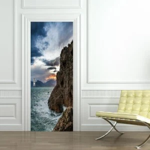 Stormy Ocean Sunset DOOR WRAP Removable Decal Wall Sticker Mural D160 - Picture 1 of 1