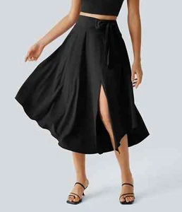 Halara Breezeful High Waisted Tie Side Split 2-in-1 Curved Hem Flowy Midi Skirt - Picture 1 of 9