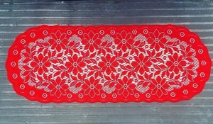 Lace Table Runner 13" x 36" Red over Silver Metallic Dining Room Livingroom - Picture 1 of 6