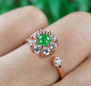 Natürlicher Jade Solitär Ring und Roségold, verstellbarer Ring US 7-8 transluzent Icy - Bild 1 von 4