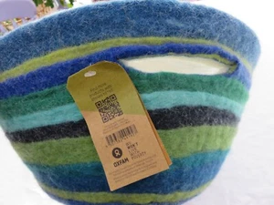 OXFAM NEU MIT ETIKETT HANDGEFERTIGT IN NEPAL BLAU GRÜN GEFILZTE WOLLE OFFENER KORB 34 CMS - Bild 1 von 16
