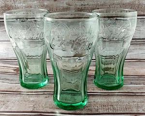 3) Vintage Coca-Cola/ Coke Green Glass Tumblers Smooth Top Ribbed Bottom 6" - Picture 1 of 5