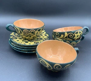 La Salamandra Pottery 4 Cups And Saucers Made In Perugia, Italy - Picture 1 of 14