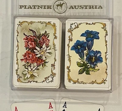 COPPIA DI MAZZI DI CARTE DA GIOCO PIATNIK VIENA AUSTRIA FIORI ALPINI VINTAGE - Imagem 1 de 2