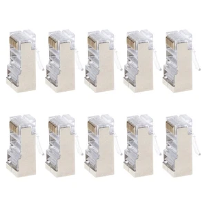 10Pcs Cat6 8-Pin RJ45 8P8C Shielded Stranded Crimp Modular Plug Connector Socket - Afbeelding 1 van 8