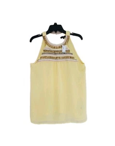 New The Limited Sleeveless Yellow Mixed Media Sheer Lined Embellished Top Sz L - Picture 1 of 11