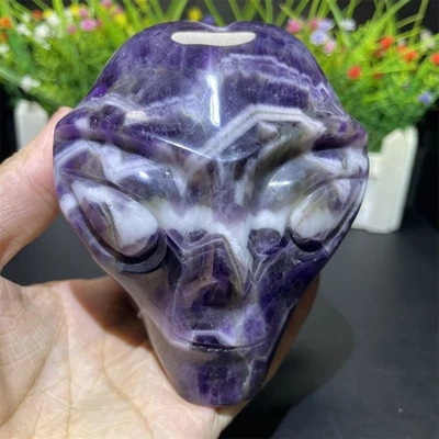 3.7" 2.2LB Natural Dream Amethyst Crystal Alien Skull Quartz Carving Reiki Decor - Image 1 of 4