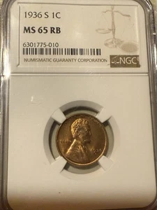 1936 S Lincoln Cent/Penny Ngc 🔥MS65RB 💥 - Picture 1 of 2