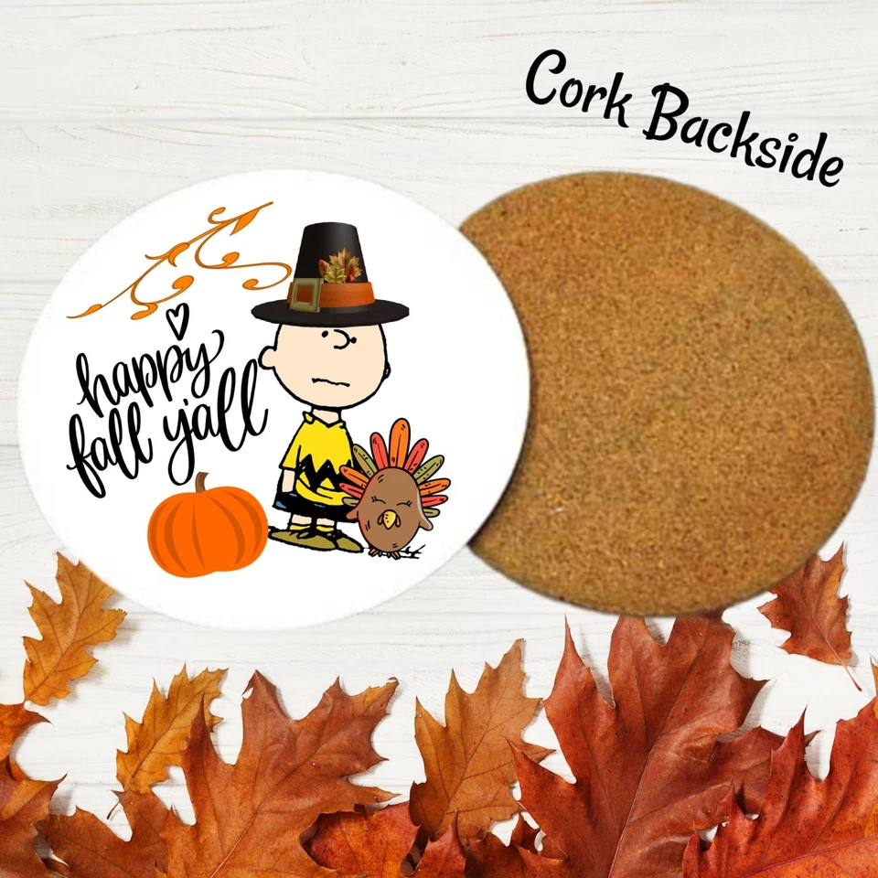 Posavasos de Acción de Gracias Snoopy y Charlie Brown - Juego de 4 posavasos agradecidos de otoño Foto 1 de 2