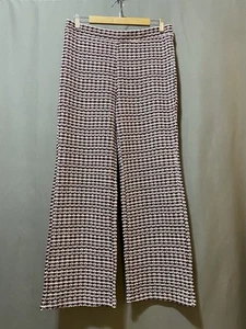 NWOT ZARA Women Elastic Waist Hi-Rise Jacquard Knit Flared Pants Size L Burgundy - Picture 1 of 15