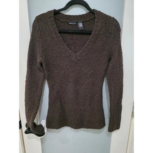 MODA International Brown Boucle Wool Blend V-Neck Sweater M - Picture 1 of 7