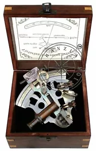 Antique Brass Working Nautical Sextant Vintage Maritime Astrolabe Wooden Box NEW - Picture 1 of 9