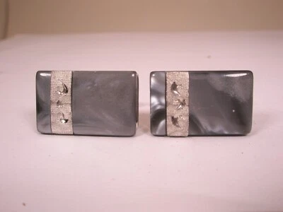 Gemelos SWANK gris madreperla y tono plata vintage diseño simple lisos Foto 1 de 4