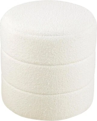 HomePop Round Ottoman Boucle Channel Texture Modern Living Room Bedroom Cream - Image 1 of 2