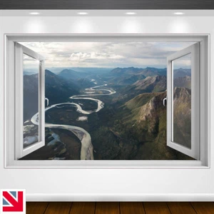 Calcomanía de pared AERIAL RIVER VALLEY pegatina de vinilo vista de ventana - Imagen 1 de 2