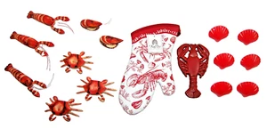 Shellfish  Kitchen Items Napkin Rings, Oven Mitt, Trivet   Lot of 16   T1830 - Picture 1 of 22