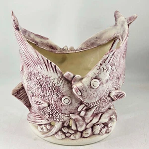 Mid Century Vintage fish Planter Vase Figurine Pastel Ceramic - Picture 1 of 4