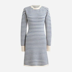 NWT J.Crew Cashmere Sweater-Dress in Heather Muslin Indigo Stripe Mini M - Picture 1 of 8