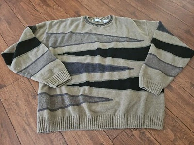 Bachrach 毛衣 COOGI 风格厚 3d 针织灰色棕褐色黑色 L 码 — 第 1/4 张图片