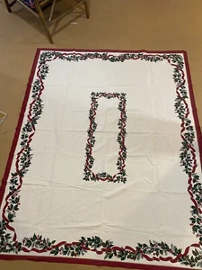 Sunweave Christmas Tablecloth 62 X 82 Cream With Holly And Red Details - Picture 1 of 6