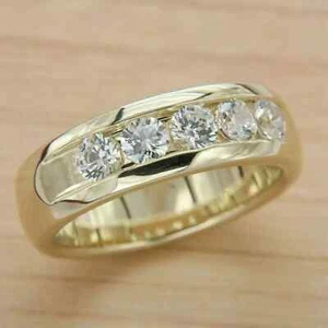 4 Ct Moissanite Men's Wedding Band Ring Real 14k Yellow Gold Plated Silver - Picture 1 of 4