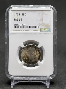 1935-P Washington Silver Quarter 25c KILLER TONED - NGC Graded MS66! - Picture 1 of 4