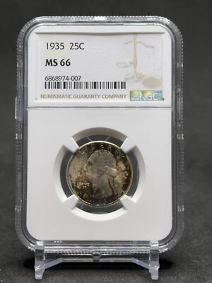 1935-P Washington Silver Quarter 25c KILLER TONED - NGC Graded MS66! - Image 1 of 4