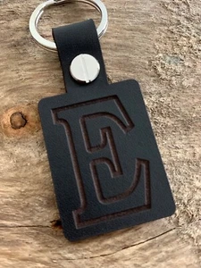 E Letter Initial Name Alphabet Leather Keyring Keychain Fob Gift Black - Picture 1 of 2