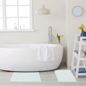 2 Piece Cotton Modern Solid Textured Striped Breathable Absorbent Bath Mat Set - Picture 1 of 56