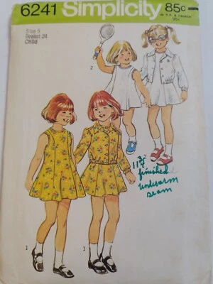Dress Light Jacket Girls 5 Simplicity 6241 Sewing Pattern Cut A Line Summer VTG - Image 1 of 4