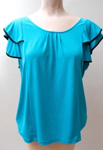 EAST 5TH Women's Blouse Stretch Top cap Sleeve Teal GUC - Picture 1 of 5