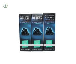 3X Brush Buddies Herbal Toothpaste Infused W/Activated Natural Charcoal 3.5oz - Picture 1 of 3