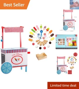 Ice Cream Cart Kids Pretend Play Stand- Premium Wood 33+ Pc Realistic Wooden ... - Picture 1 of 8
