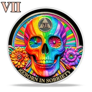 7 Years Sober Seven Year Sobriety Coin AA Chips Alcoholics Anonymous Medallions - Picture 1 of 14