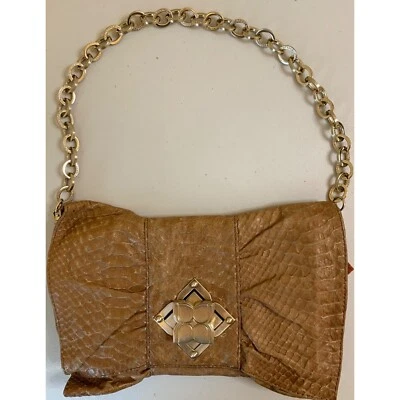VTG BCBGMAXAZRIA Mini Turn Lock Clutch Purse Cognac Shoulder Bag Y2K Club Party - Image 1 of 4