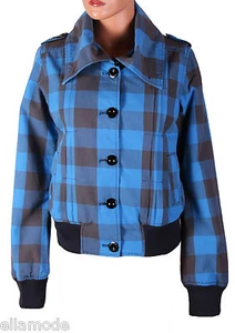 Fenchurch Damen blau grau kariert Levio Bomberjacke kostenlos UK Versand klein neu mit Etikett - Bild 1 von 3