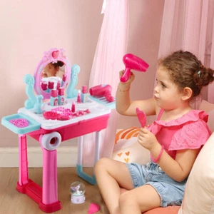 GIRLS KIDS GLAMOUR MIRROR MAKE UP DRESSING TABLE VANITY SET FOLDABLE LIGHT GIFT - Picture 1 of 10