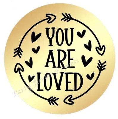 YOU ARE LOVED RELIGIOUS GOLD FOIL ENVELOPE SEALS LABELS STICKERS PARTY FAVORS - Image 1 of 2