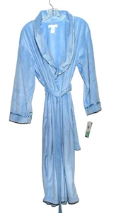 Vanity Fair Blue Plush with Satin Trim Belted Womens Maxi Robe Size S NWT - Picture 1 of 12