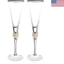 Stylish Champagne Flutes - Rhinestone "DIAMOND" Studded Glasses - Set of 2