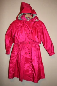 Vintage Girls Rothschild Pink Dress Coat Jacket Rain Wind Dressy Hooded Size 6 - Picture 1 of 7
