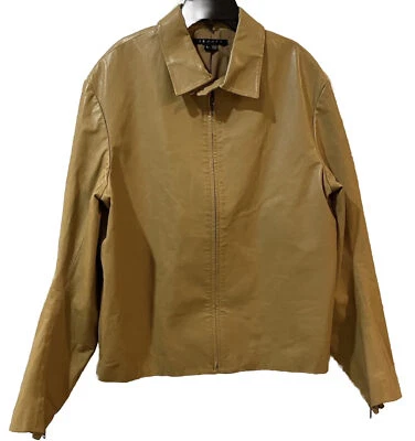 Theory Caramel/Ochre Women Leather Moto Jacket Size L Zipper Detail Flare Sleeve - Image 1 of 4