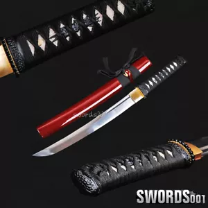 self-defense samurai tanto knife carbon steel japanese sword dark red scabbard - Picture 1 of 11